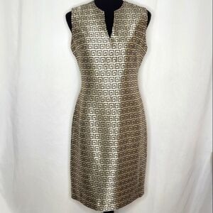 Banu Paris Gold/Black Geometric Sleeveless Split Neck Cocktail Dress - Size 6